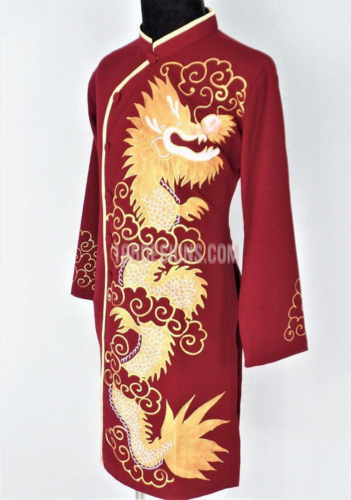 Red Ao Dai Men -  Áo Dài Đỏ Nam Vẽ Rồng Vải Co Giản Nhẹ