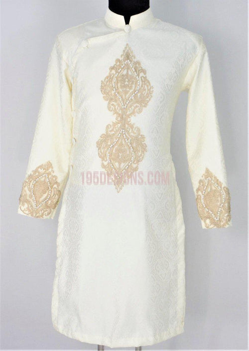 Brocade Ao Dai Men -  Áo Dài Trắng Kem Gấm Nam