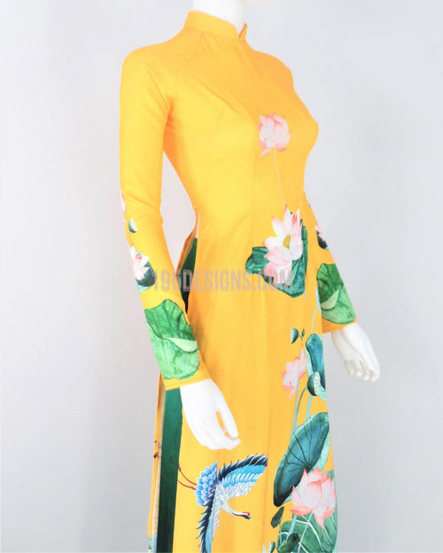 Áo Dài Gấm Vàng Hoa Sen  | Yellow Ao Dai Vietnamese
