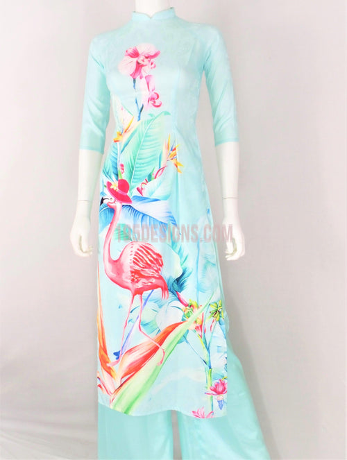 Áo Dài Lụa Xanh Dáng Ngắn  | Blue Ao Dai Vietnamese