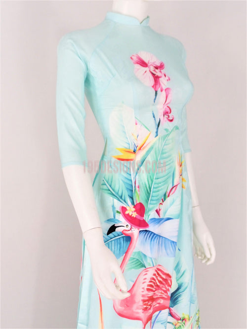 Áo Dài Lụa Xanh Dáng Ngắn  | Blue Ao Dai Vietnamese