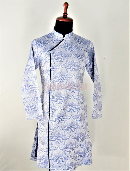Gray Ao Dai Men -  Áo Dài Nam Gấm Xám Xanh
