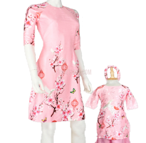 Áo Dài Cách Tân Gấm Giản Hồng Phấn I Light Pink Brocade Vietnamese Ao Dai