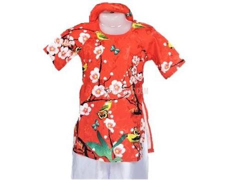 Bé Gái Đỏ Bộ Có Quần | Red Ao Dai Baby Kid Set - Lunar New Year