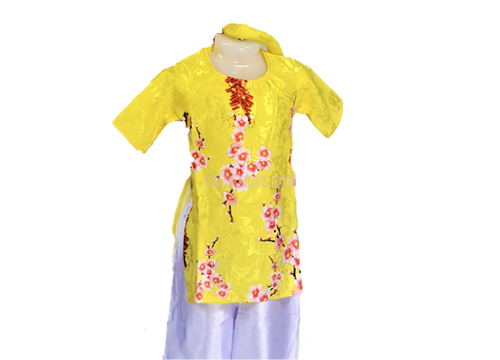 Áo Dài Bé Gái Vàng Bộ Có Quần | Yellow Ao Dai Baby Kid Set - Lunar New Year