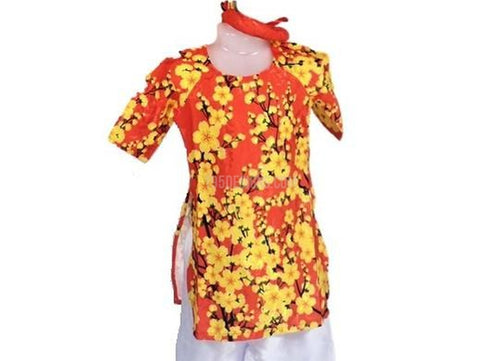 Bé Gái Đỏ Bộ Có Quần | Red Ao Dai Baby Kid Set - Lunar New Year