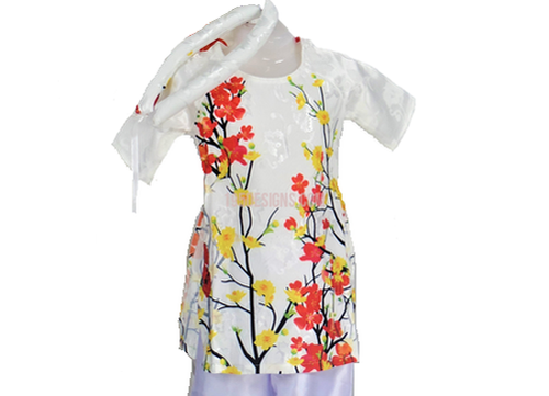 Áo Dài Bé Mùa Trắng Bộ Có Quần | White Ao Dai Baby Kid Set - Lunar New Year