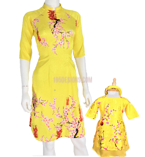 Áo Dài Gấm Giản Vàng Cách Tân - Yellow Modern Lunar New Year