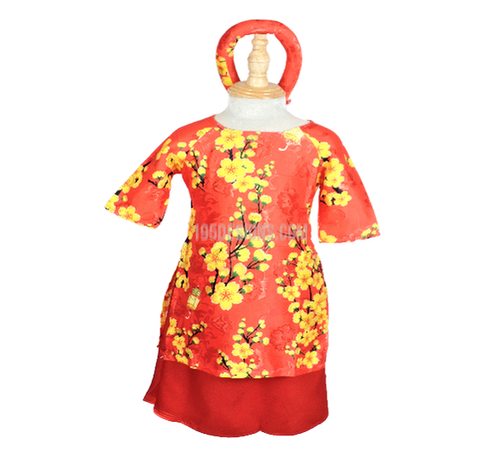 Ao Dai Đỏ Gấm Hoa Mai   | Red Ao Dai Baby Girl