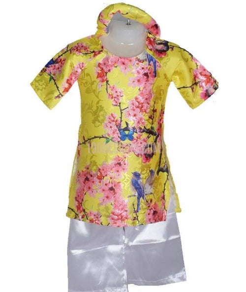 Áo Dài Bé Gái Vàng Bộ Có Quần | Yellow Ao Dai Baby Kid Set - Lunar New Year