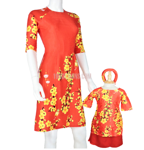 Red Ao Dai Modern Lunar New Year | Áo Dài Đỏ Cách Tân Gấm Giản Tết